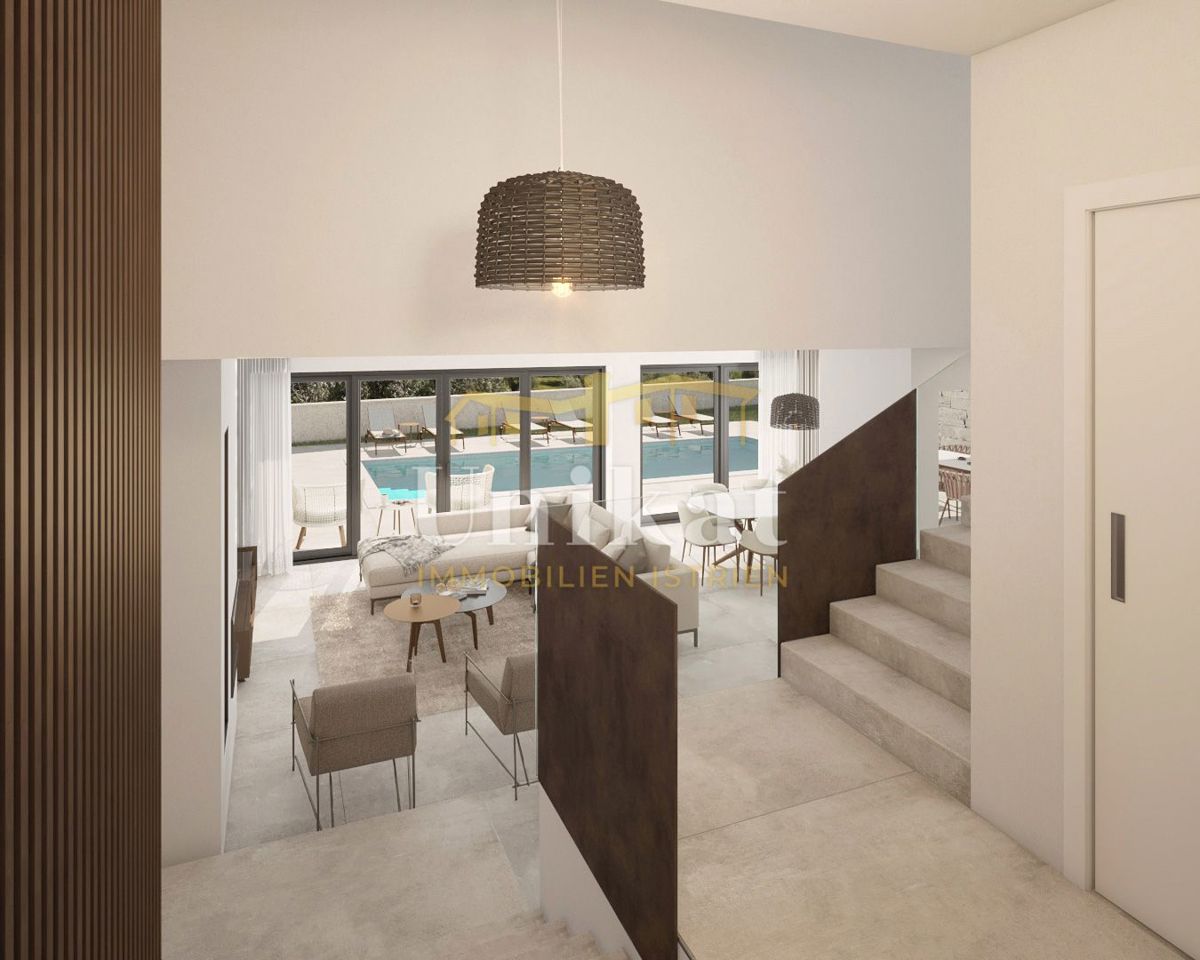 Novogradnja - dvojna hiša s bazenom 7 km od morja